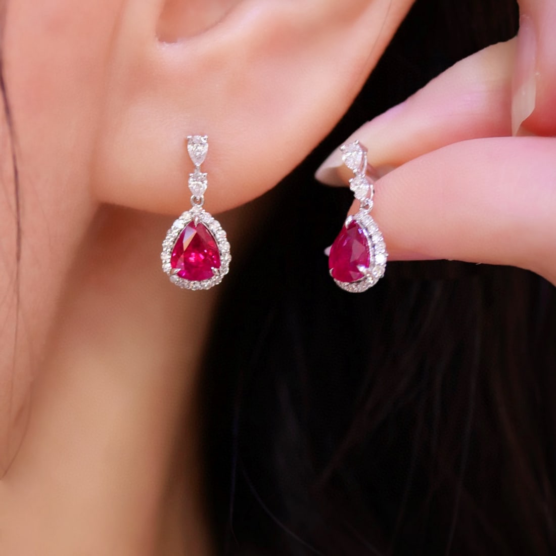 14k Gold 1.84 Ctw Natural Ruby & Diamond Earrings - 2