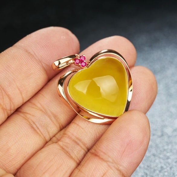 14k Gold 30.58 Ct Natural Prehnite & Ruby Pendant( Without Chain ) - 7