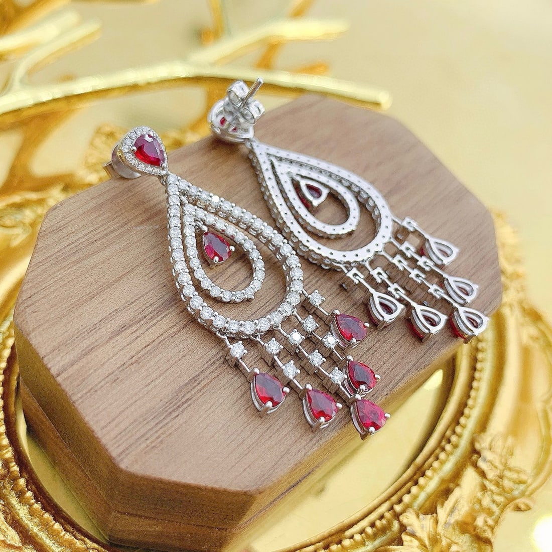 14k Gold 3.38 Ctw Vivid Red Natural Ruby & Diamond Earrings - 3