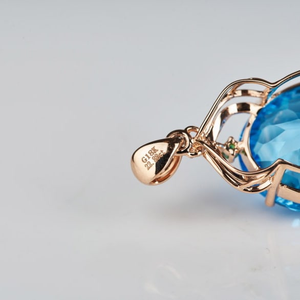 14k Gold 22.88 Ct Natural Topaz & Diamond & Tsavorite Pendant( Without Chain ) - 8