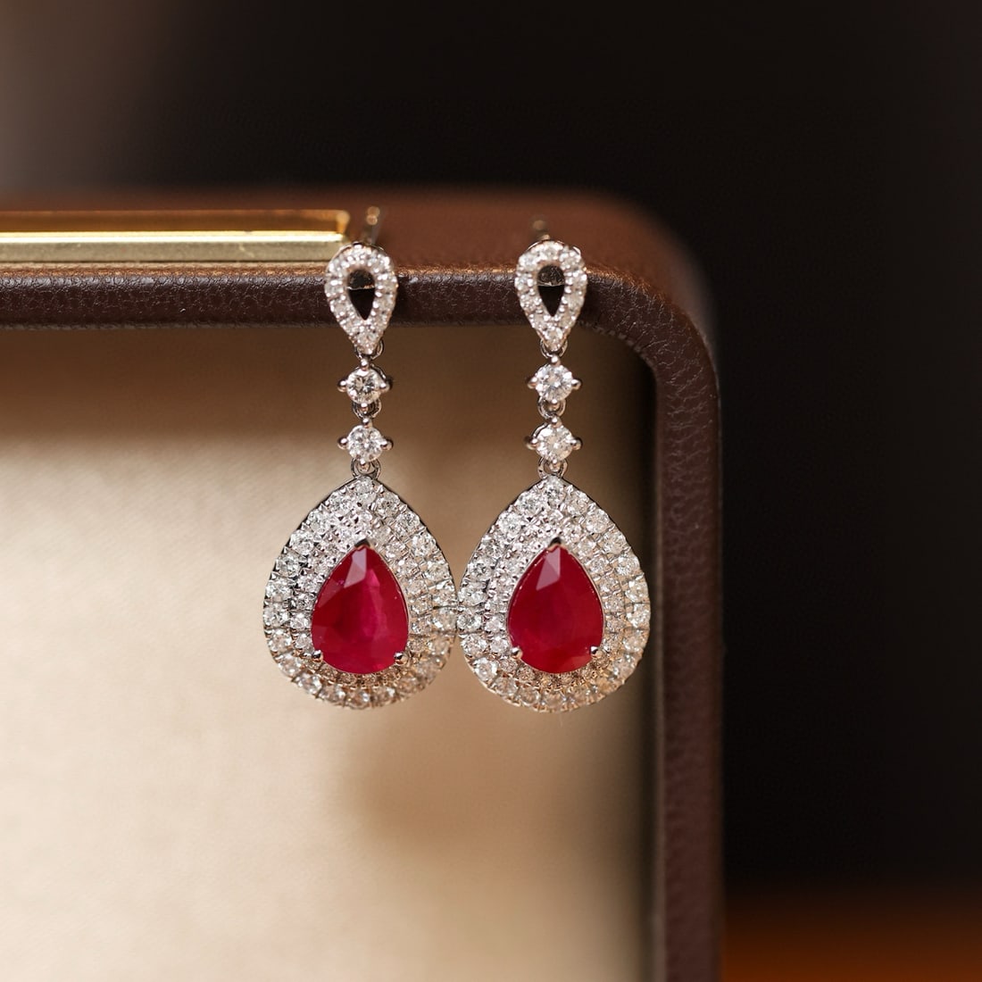 14k Gold 2.96 Ctw Vivid Red Natural Ruby & Diamond Earrings - 2