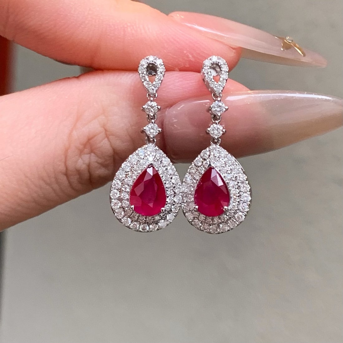 14k Gold 2.96 Ctw Vivid Red Natural Ruby & Diamond Earrings - 3
