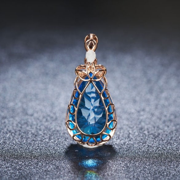 14k Gold 24 Ct Natural Topaz & Diamond Pendant( Without Chain ) - 5