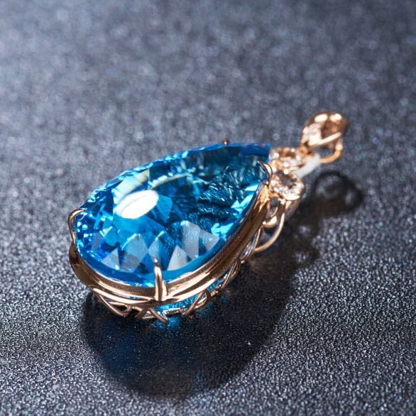 14k Gold 24 Ct Natural Topaz & Diamond Pendant( Without Chain ) - 6