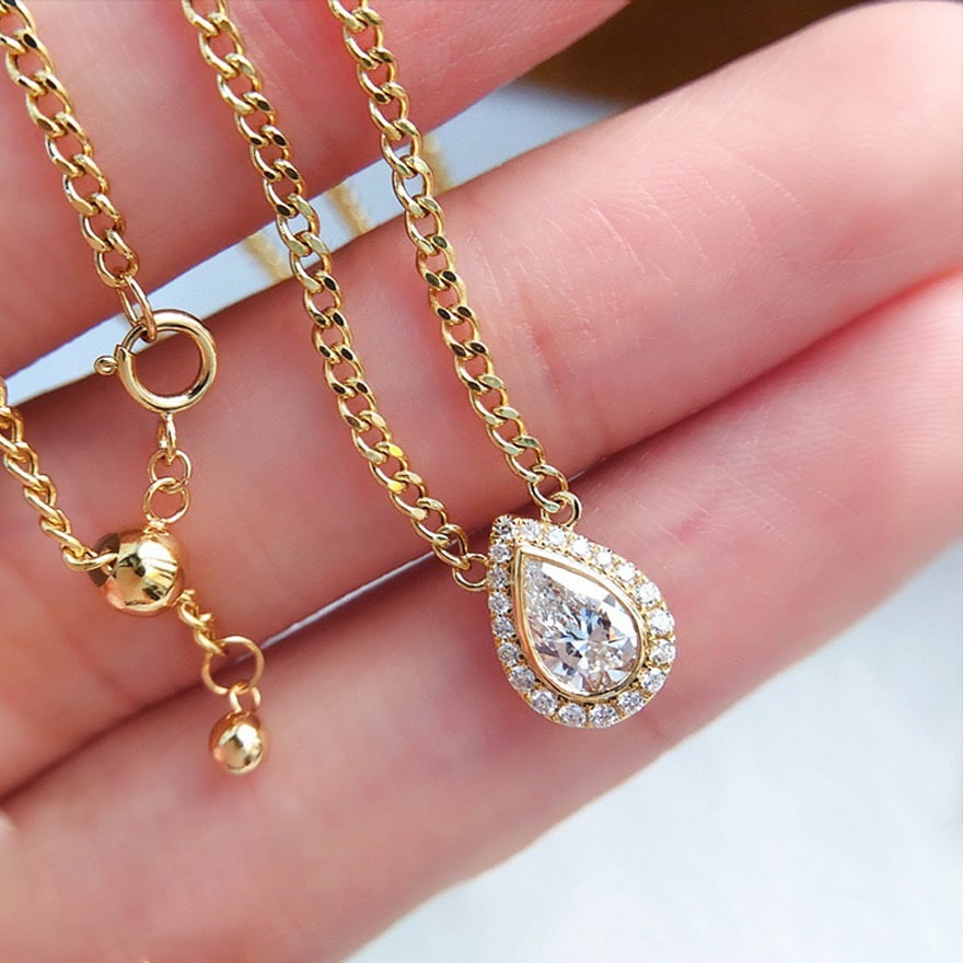 Gia Certified 14k Gold 0.30 Ct Natural F Si1 Pear Diamond Necklace - 3