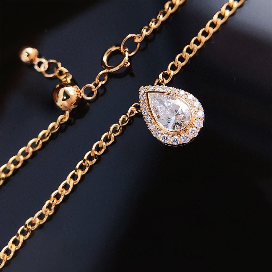 Gia Certified 14k Gold 0.30 Ct Natural F Si1 Pear Diamond Necklace - 4