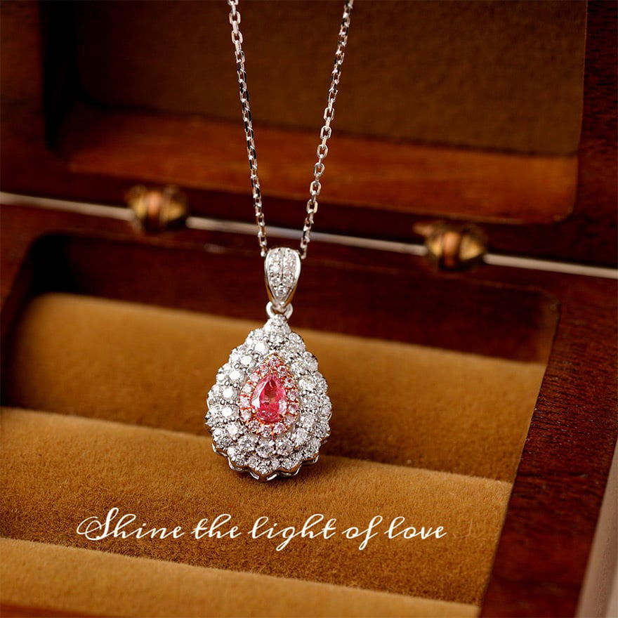 14k Gold 0.60 Ctw Natural Pink Diamond & Diamond Pendant( Without Chain ): Ref:231086075 // gold content:14k gold // main gemstone:pink diamond // shape:pear // carat weight:0. 15ct // color:pink // treatment:natural // // adjacent gemstone 2 : diamond // shape:round //