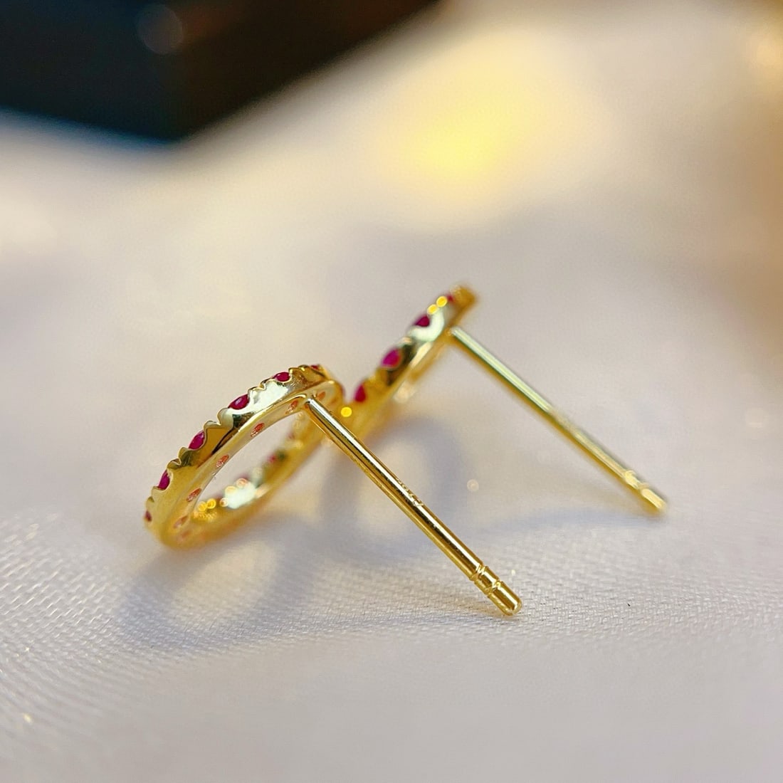 14k Gold 1.00 Ct Natural Ruby Earrings - 5