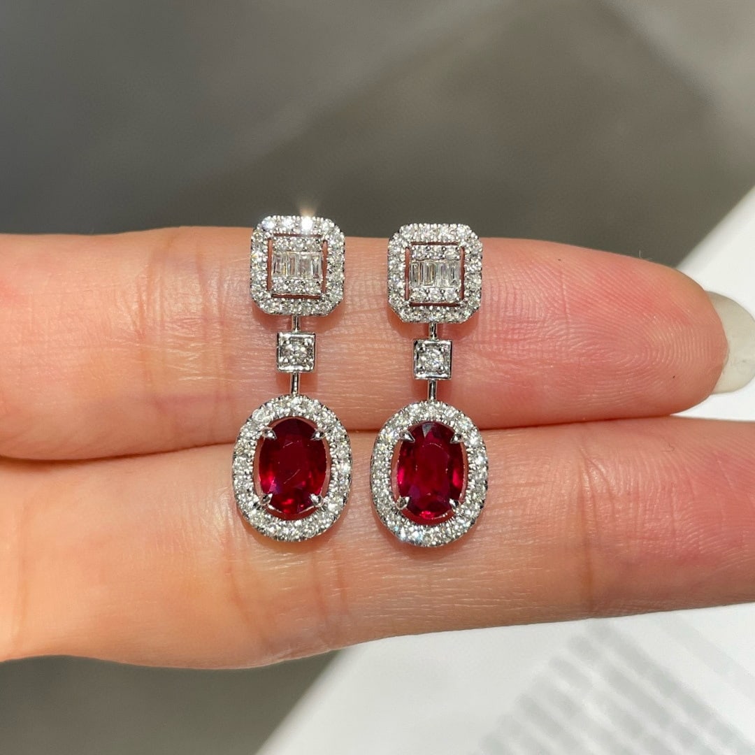 14k Gold 1.50 Ct Vivid Red Natural Ruby & Diamond Earrings - 5