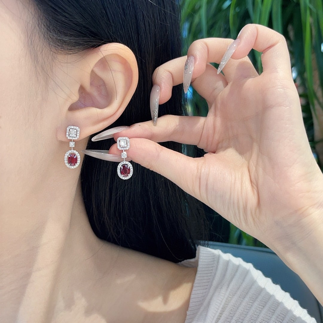 14k Gold 1.50 Ct Vivid Red Natural Ruby & Diamond Earrings - 6