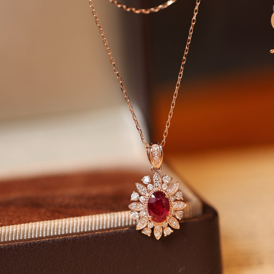 14k Gold 1.05 Ctw Natural Ruby & Diamond Pendant( Without Chain ) - 2