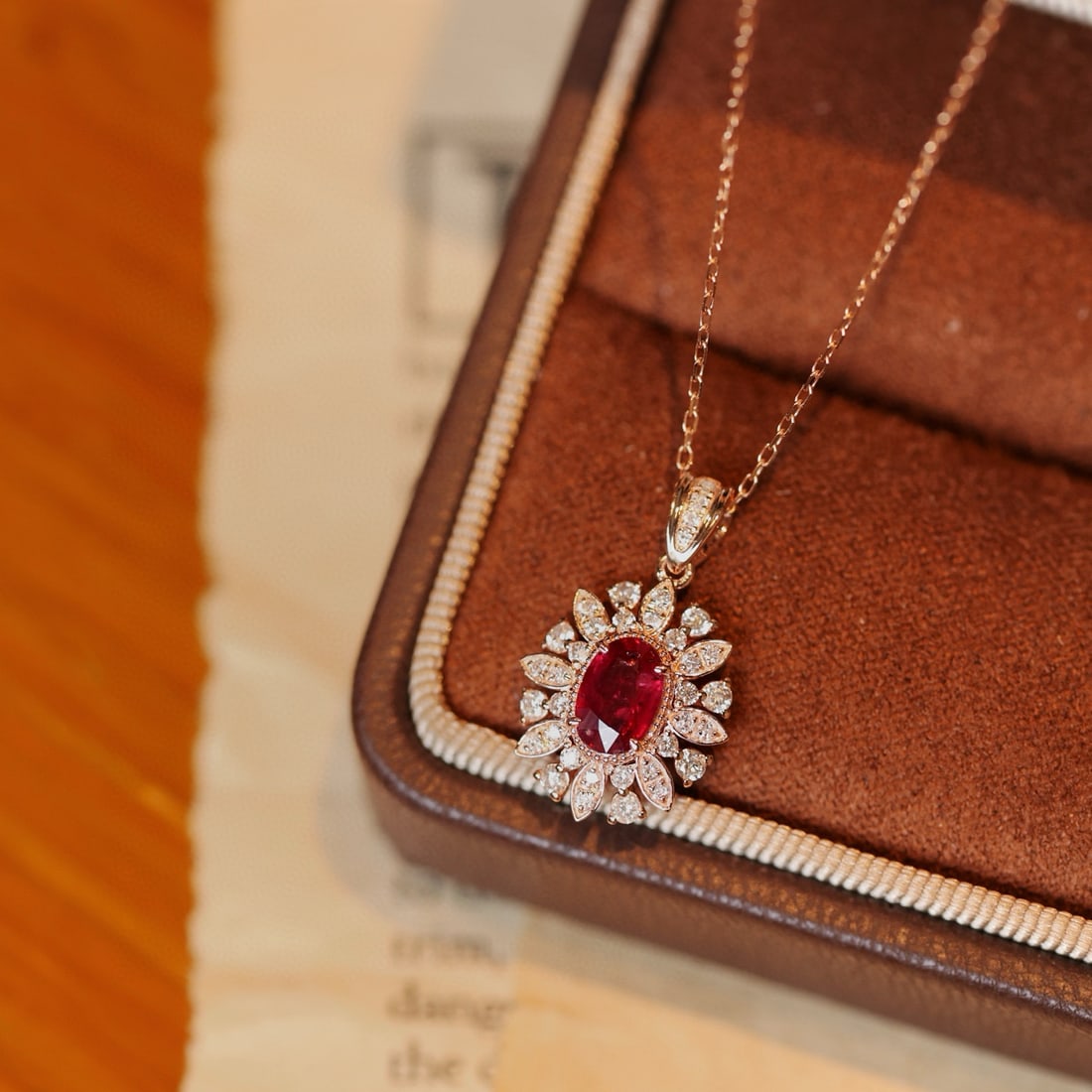 14k Gold 1.05 Ctw Natural Ruby & Diamond Pendant( Without Chain ) - 3