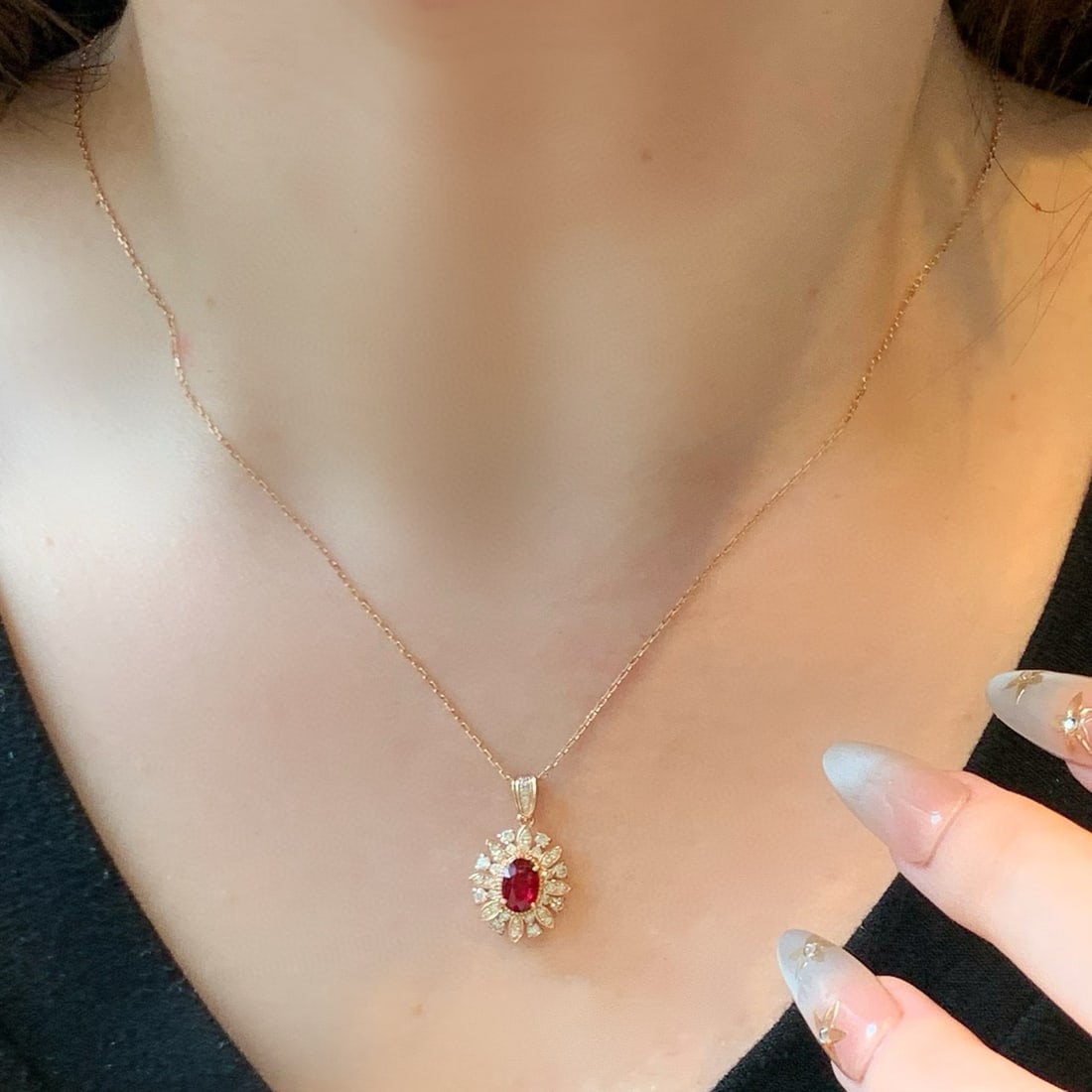 14k Gold 1.05 Ctw Natural Ruby & Diamond Pendant( Without Chain ) - 5