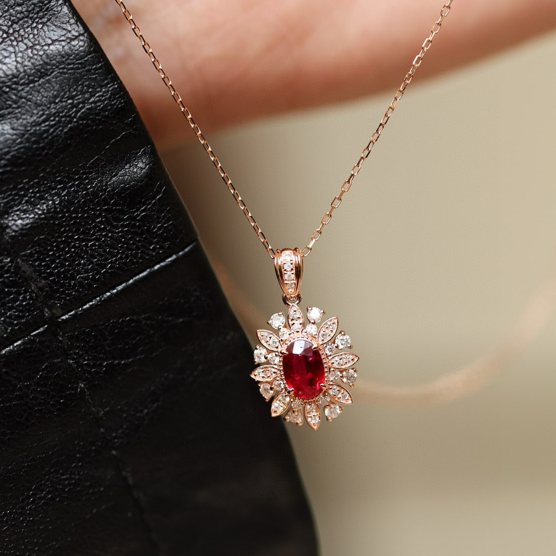 14k Gold 1.05 Ctw Natural Ruby & Diamond Pendant( Without Chain ) - 6