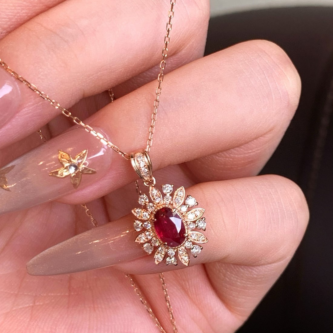 14k Gold 1.05 Ctw Natural Ruby & Diamond Pendant( Without Chain ) - 8
