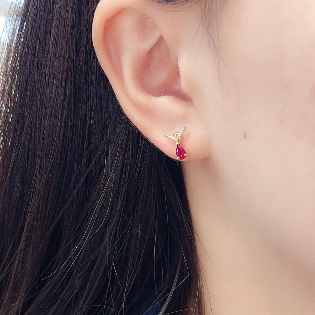 14k Gold 0.65 Ct Natural Ruby & Diamond Earrings - 6