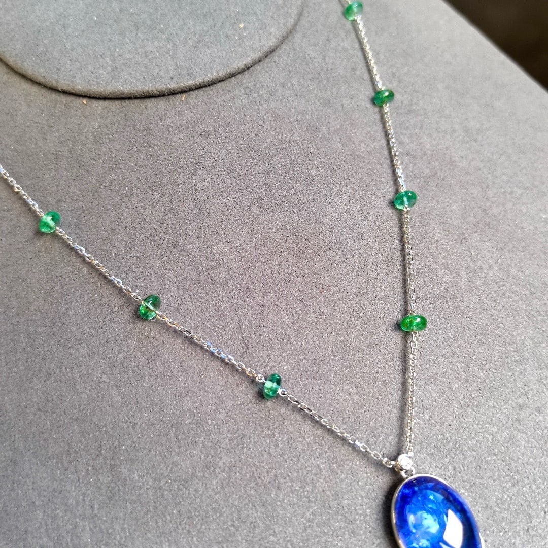 14k Gold 16.70 Ctw Natural Tanzanite & Emerald Necklace - 6