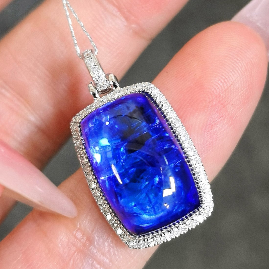 14k Gold 14.00 Ctw Natural Tanzanite & Diamond Pendant( Without Chain ) - 4