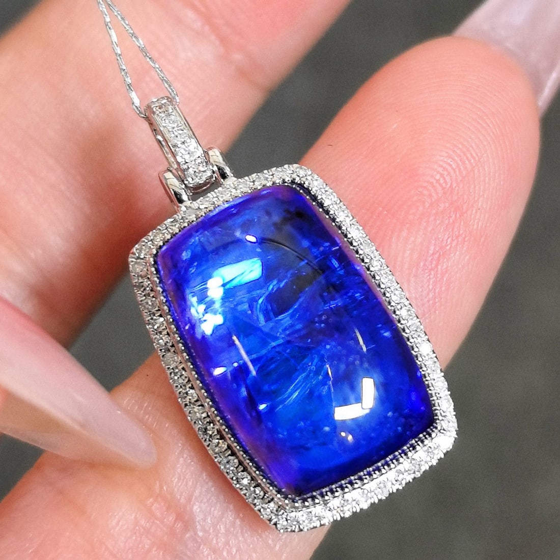 14k Gold 14.00 Ctw Natural Tanzanite & Diamond Pendant( Without Chain ) - 8