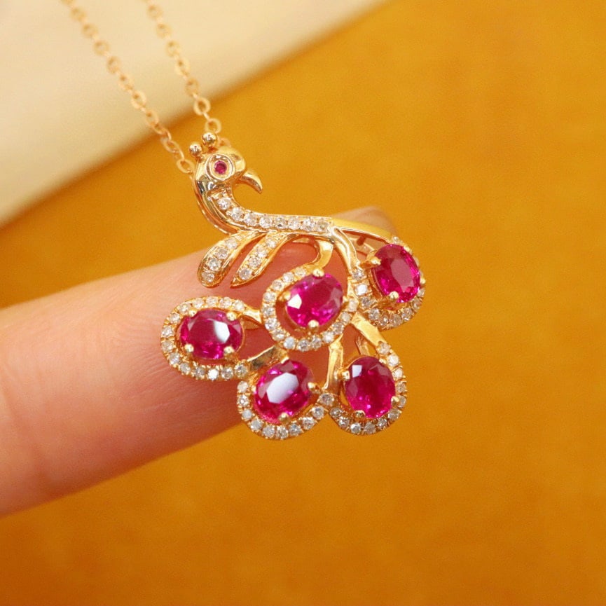 14k Gold 1.51 Ctw Natural Ruby & Diamond Pendant( Without Chain ) - 2