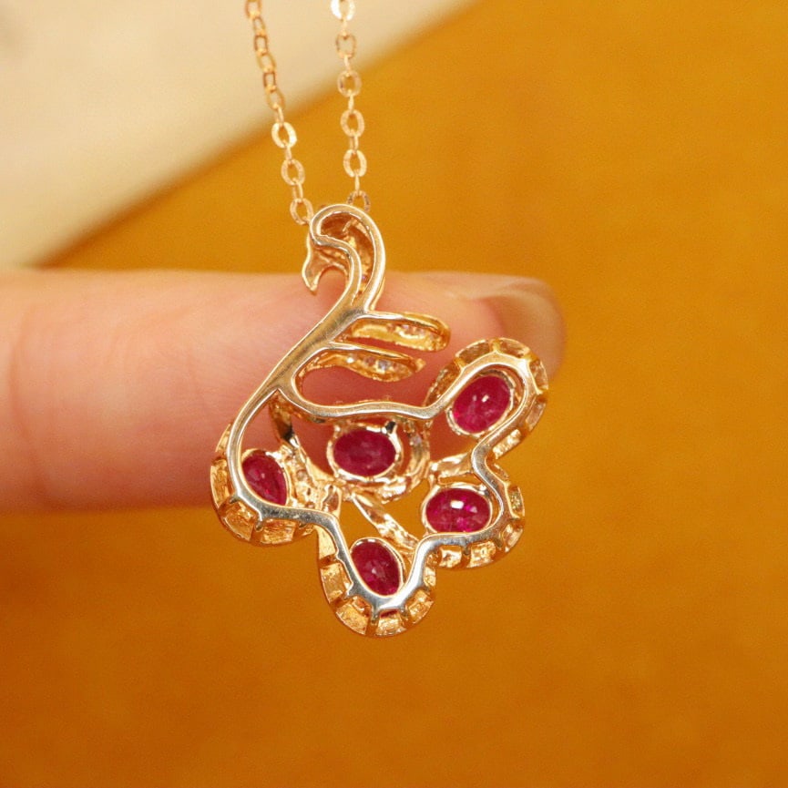 14k Gold 1.51 Ctw Natural Ruby & Diamond Pendant( Without Chain ) - 5
