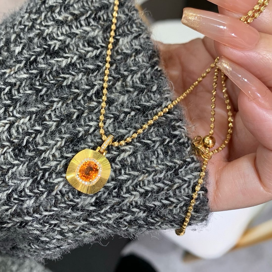 14k Gold 1.14 Ct Natural Spessartine & Diamond Pendant( Without Chain ): Ref:231086184 // gold content:14k gold // main gemstone:spessartine // shape:oval // carat weight:1. 14ct // color:orange // treatment:natural // // adjacent gemstone 2 : diamond // shape:round //