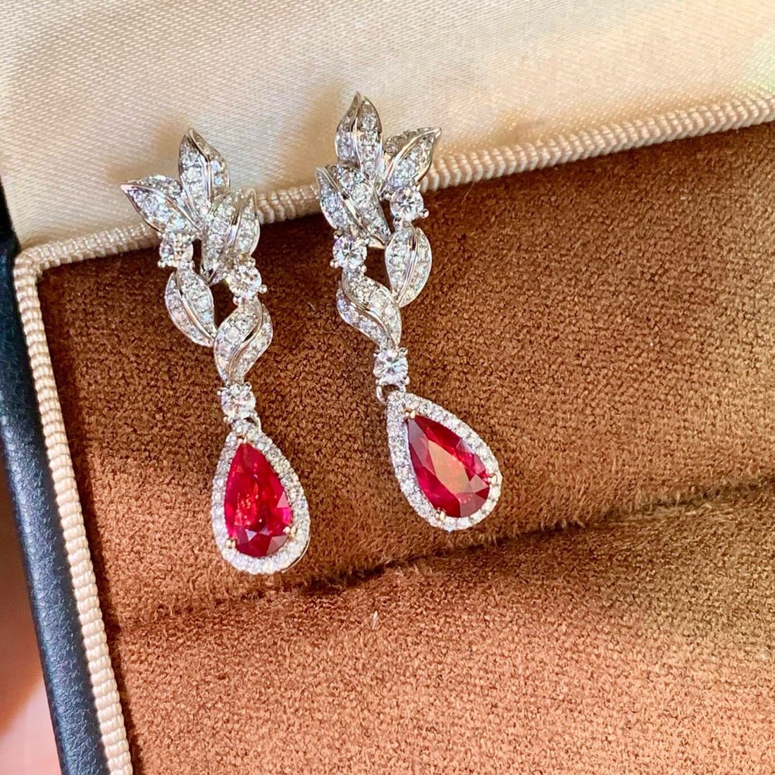 14k Gold 2.09 Ctw Natural Ruby & Diamond Earrings - 4