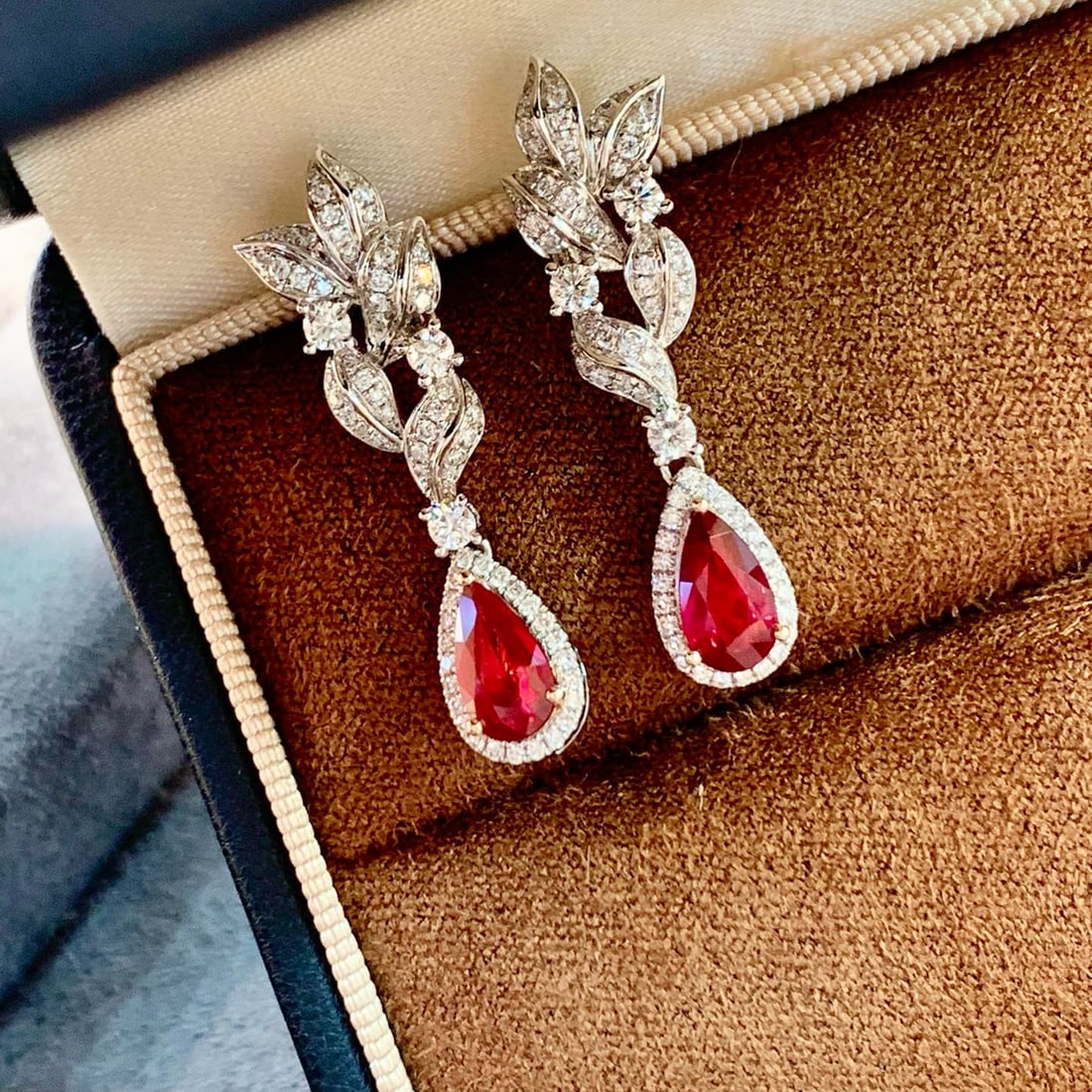 14k Gold 2.09 Ctw Natural Ruby & Diamond Earrings - 5