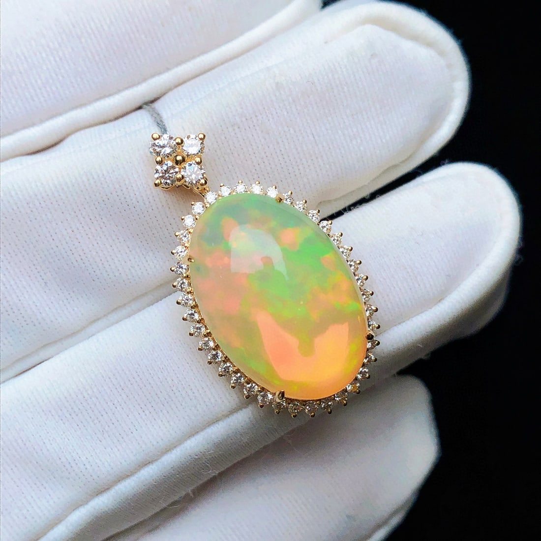 14k Gold 7.48 Ctw Natural Opal & Diamond Pendant( Without Chain ) - 4