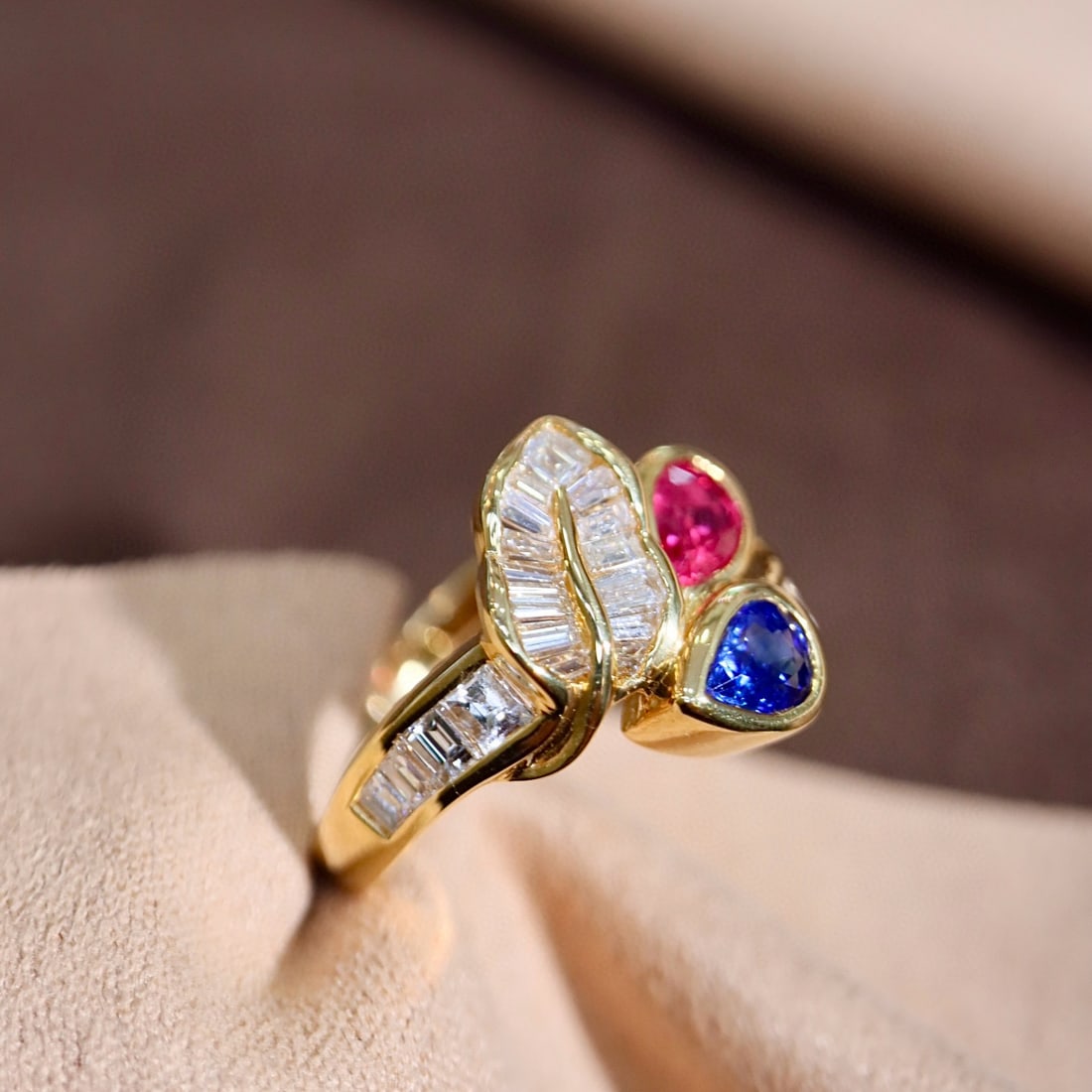 14k Gold 1.48 Ctw Natural Sapphire & Ruby & Diamond Ring - 2