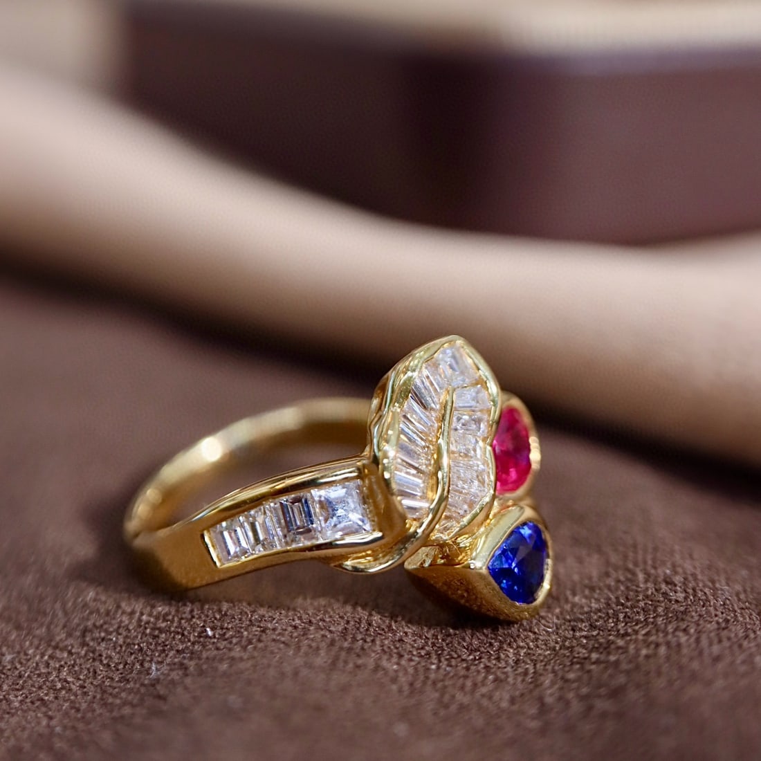 14k Gold 1.48 Ctw Natural Sapphire & Ruby & Diamond Ring - 3