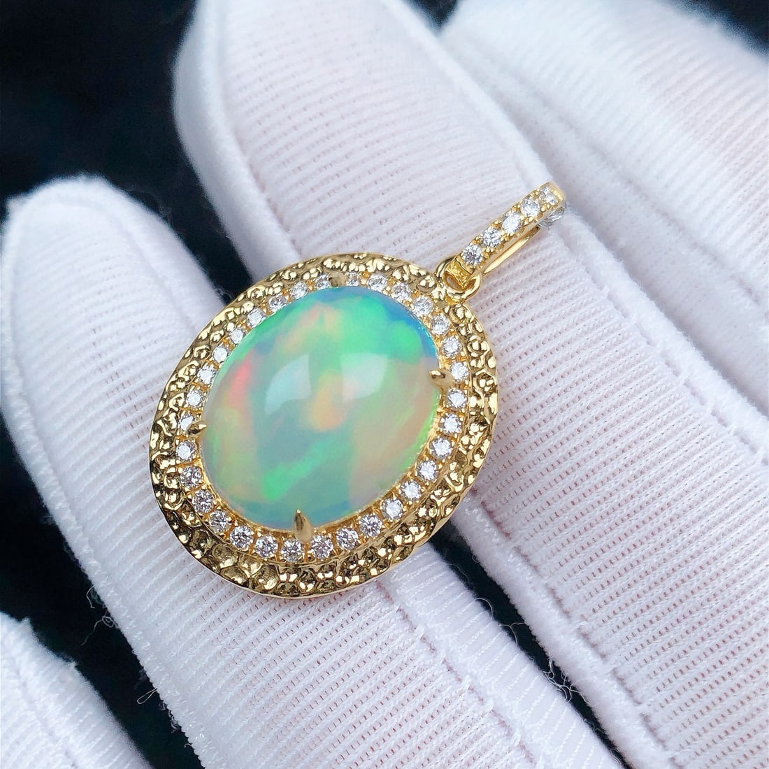 14k Gold 4.74 Ctw Natural Opal & Diamond Pendant( Without Chain ) - 2