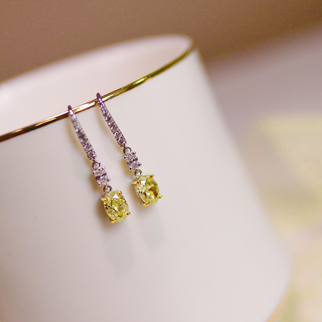 14k Gold 1.36 Ctw Natural Yellow Diamond & Diamond Earrings (1 of 5)