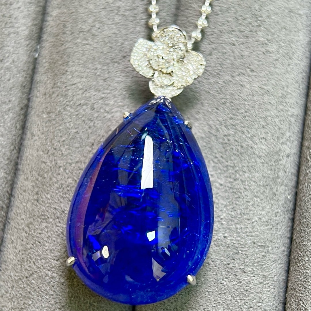 14k Gold 46.60 Ctw Natural Tanzanite & Diamond Pendant( Without Chain ) (1 of 7)