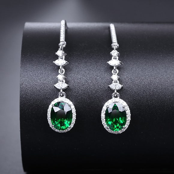 14k Gold 3.17 Ctw Vivid Green Natural Tsavorite & Diamond Earrings (1 of 6)
