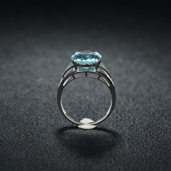 14k Gold 5.0 Ct Natural Aquamarine & Diamond Ring - 6