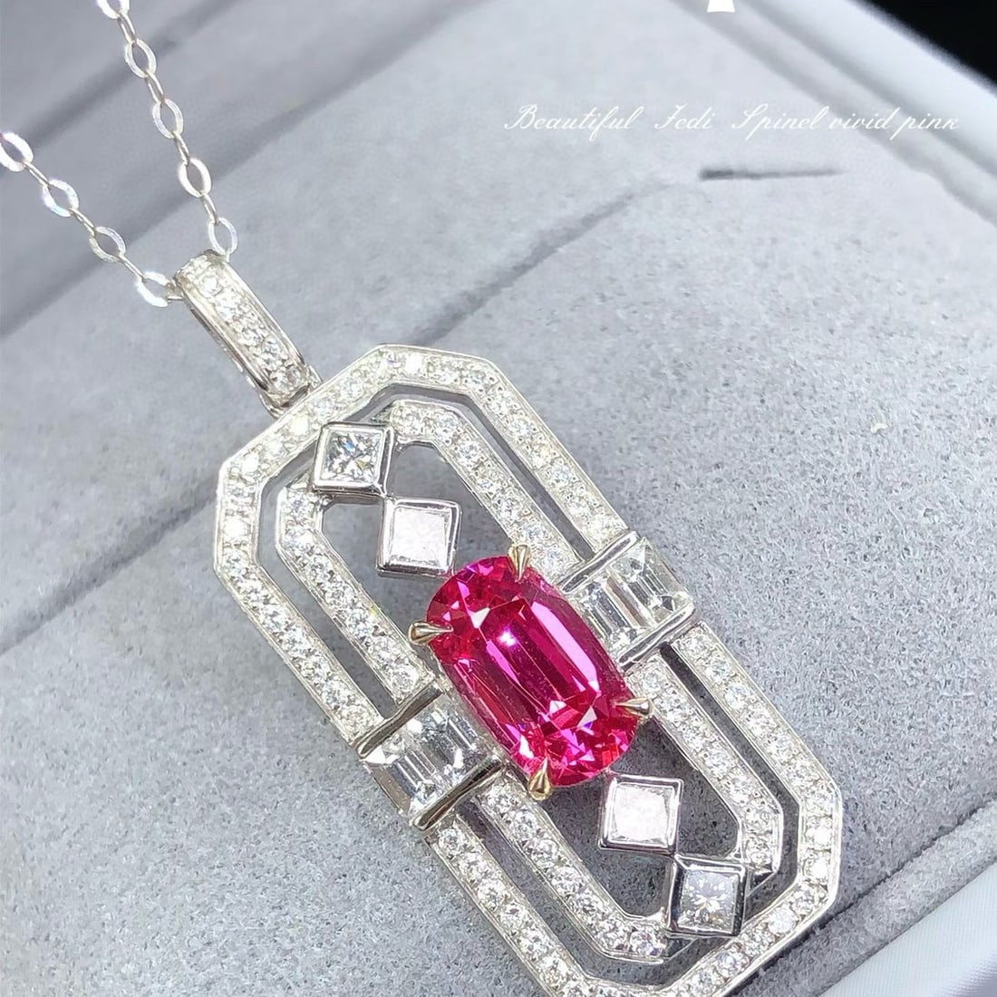 14k Gold 2.67 Ctw Vivid Pink Natural Spinel & Diamond Pendant( Without Chain ) - 2