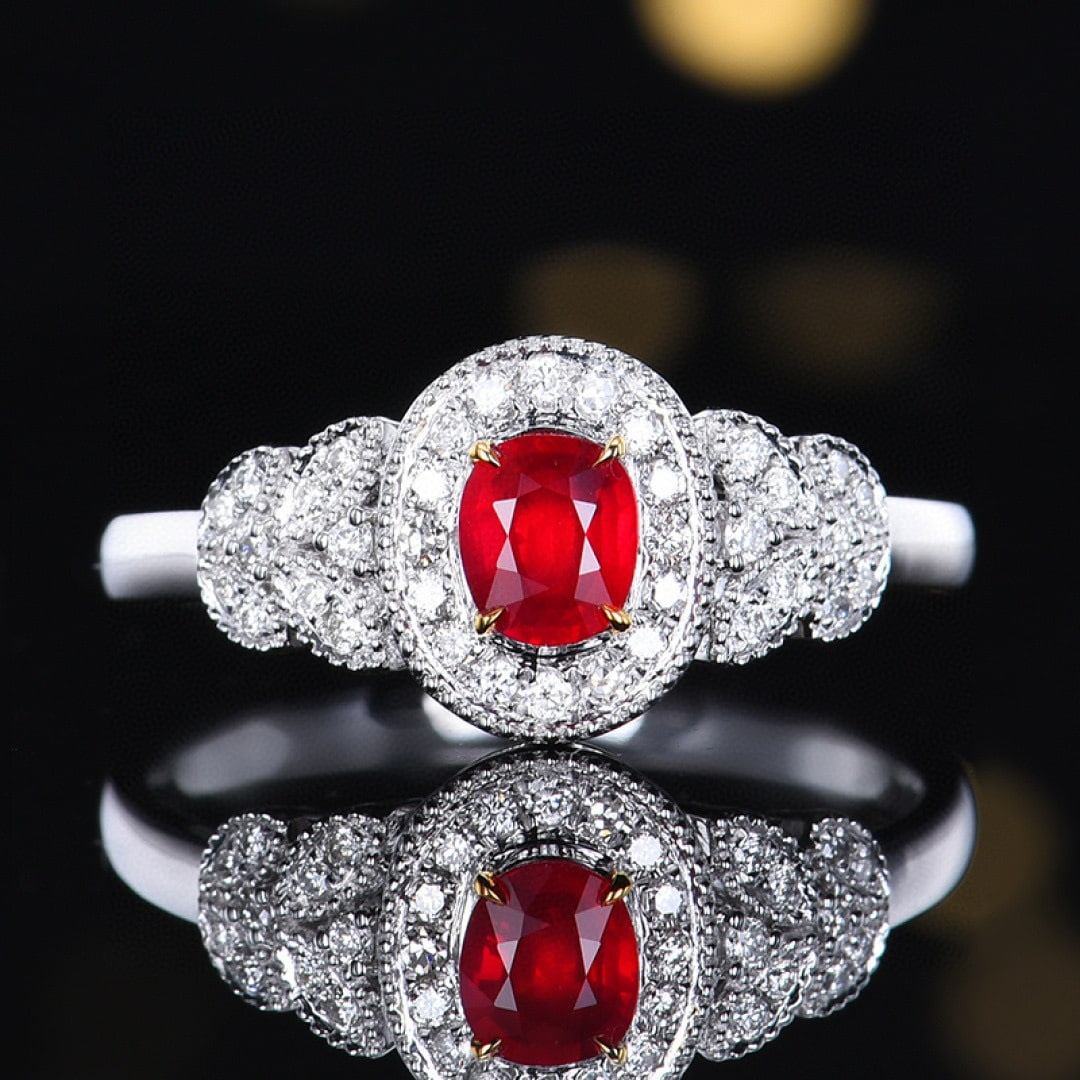 14k Gold 0.55 Ctw Natural Ruby & Diamond Ring: Ref:231086270 // gold content:14k gold // ring size:7. 25us // // main gemstone:ruby // shape:oval // carat weight:0. 39ct // color:pigeonblood red // treatment:natural // // adjacent gemstone 2 : dia