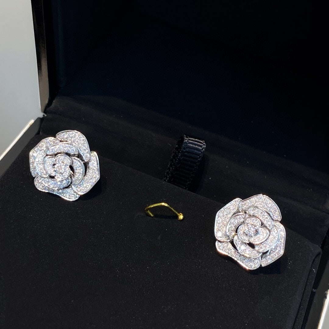 14k Gold 1 Ct Natural H Diamond & Flowers Earrings - 2