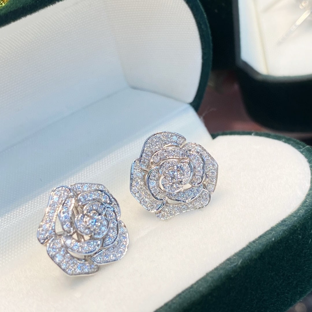 14k Gold 1 Ct Natural H Diamond & Flowers Earrings - 3