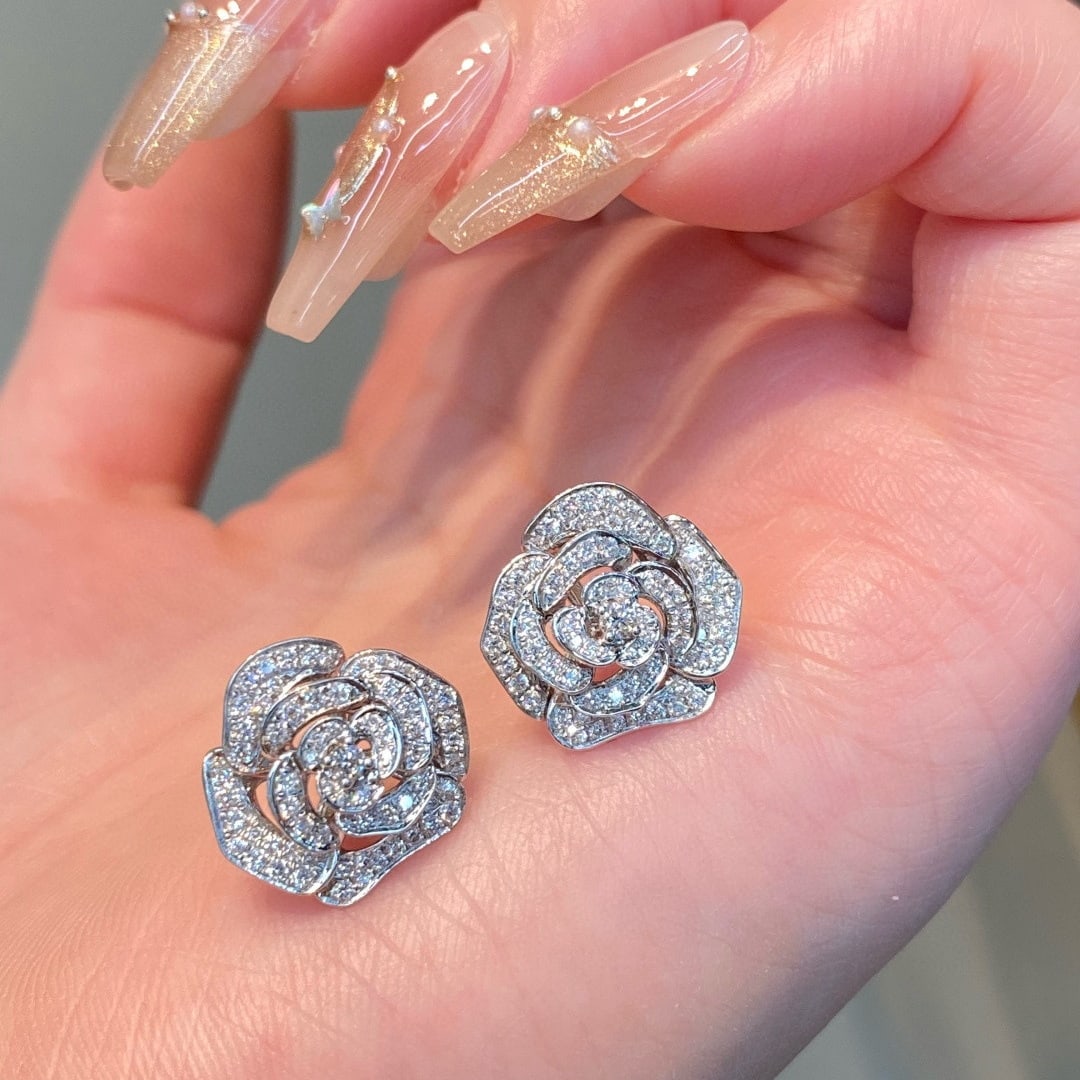 14k Gold 1 Ct Natural H Diamond & Flowers Earrings - 4