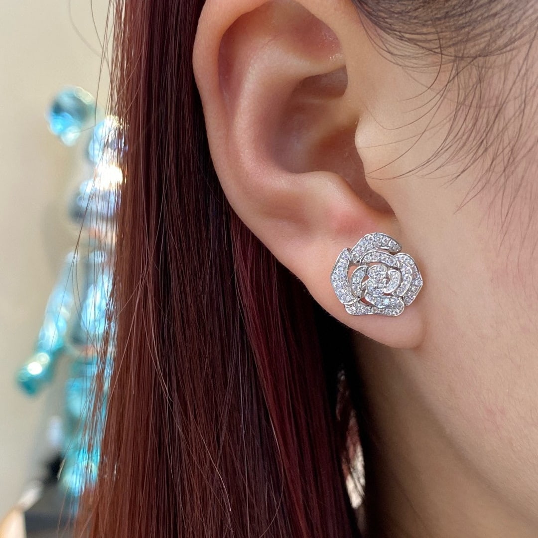 14k Gold 1 Ct Natural H Diamond & Flowers Earrings - 5