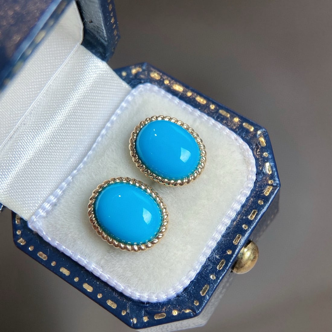 14k Gold 3.7 Ct Natural Blue Turquoise Earrings (1 of 6)
