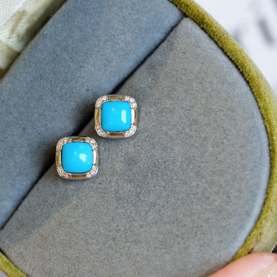 14k Gold 1.24 Ctw Natural Blue Turquoise & Diamond Earrings (1 of 6)