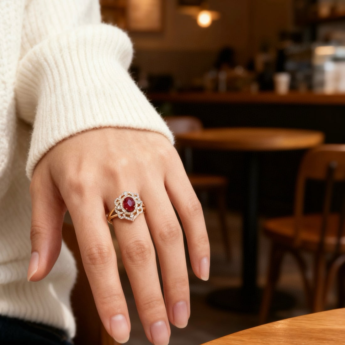 14k Gold 0.94 Ct Vivid Red Natural Ruby & Diamond Ring - 6