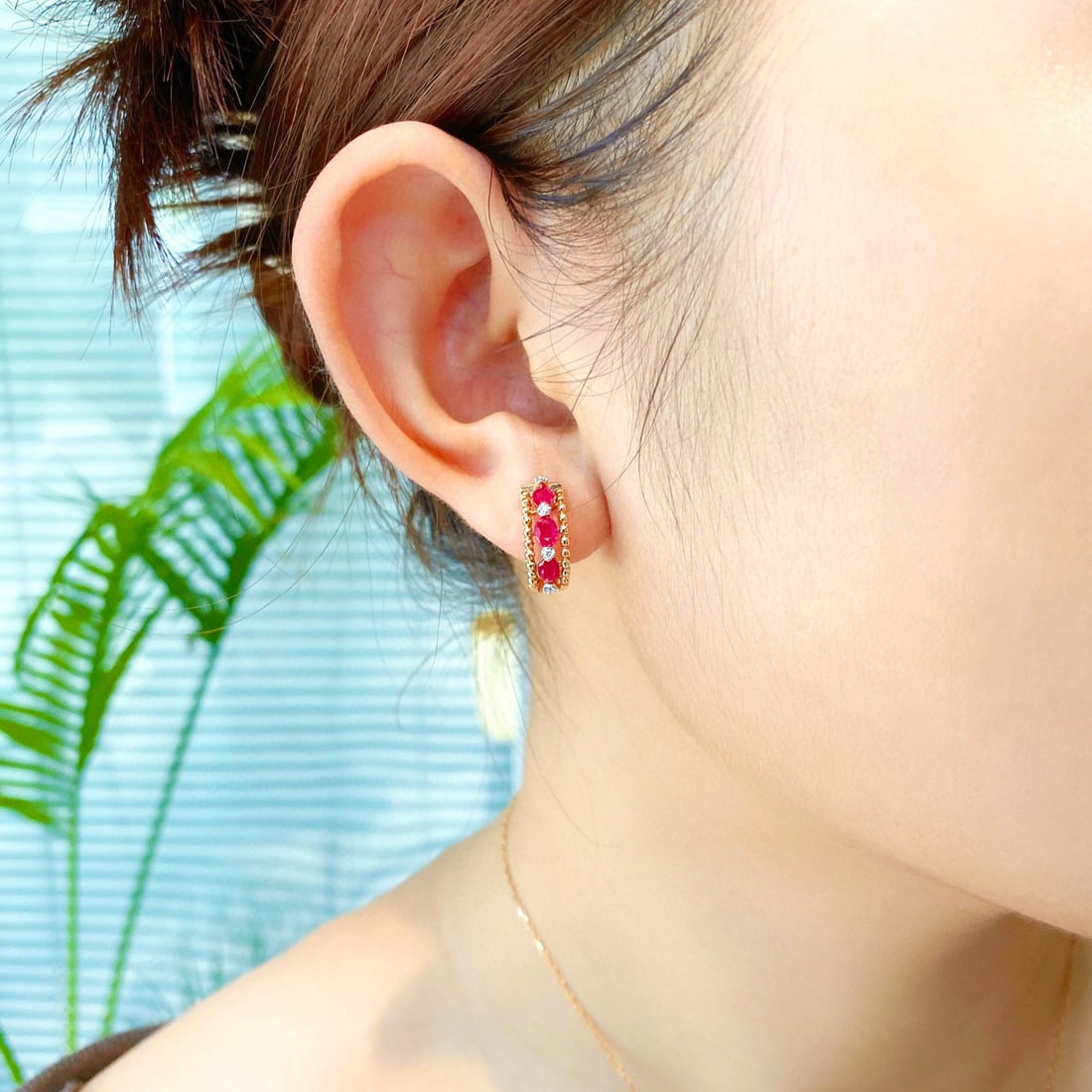 14k Gold 1.15 Ctw Natural Ruby & Diamond Earrings - 3