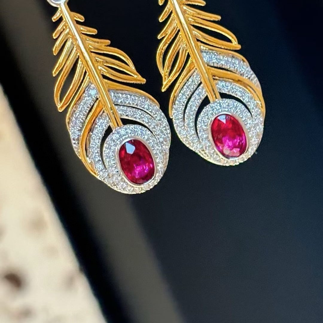 14k Gold 0.65 Ct Natural Ruby & Diamond Earrings (1 of 7)