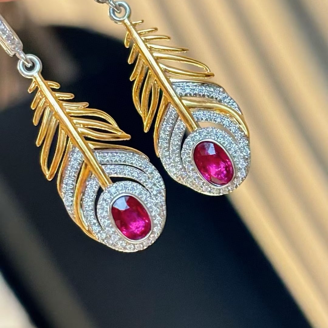 14k Gold 0.65 Ct Natural Ruby & Diamond Earrings - 5