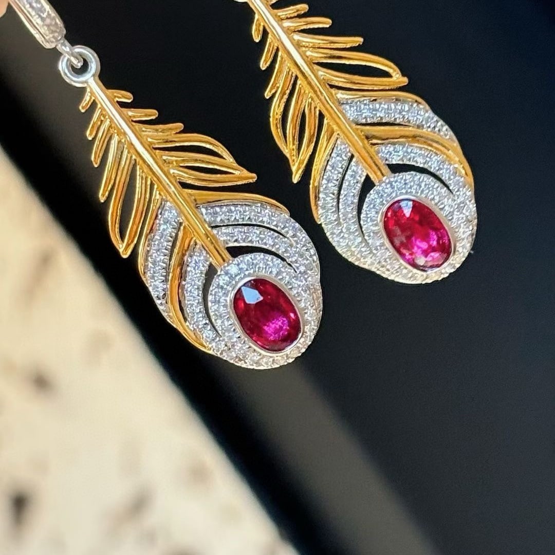 14k Gold 0.65 Ct Natural Ruby & Diamond Earrings - 6