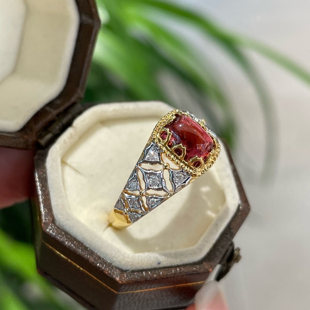 14k Gold 1.3 Ct Natural Tourmaline & Diamond Ring - 2